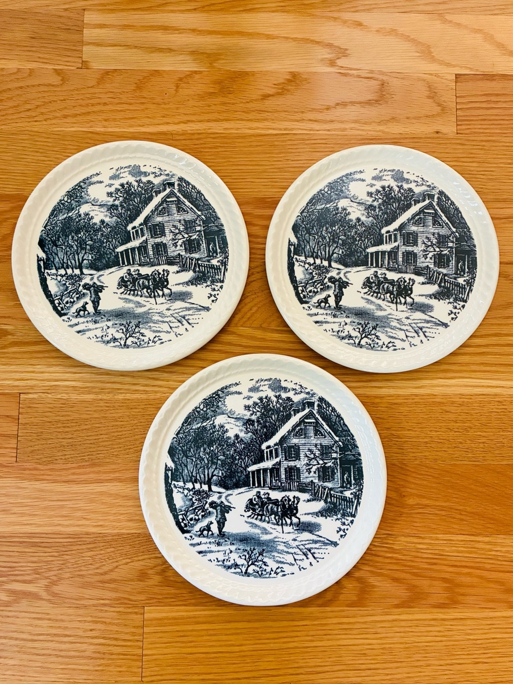 Vintage Royal China Currier & Ives American Homestead Winter Ironstone 3 Plates
